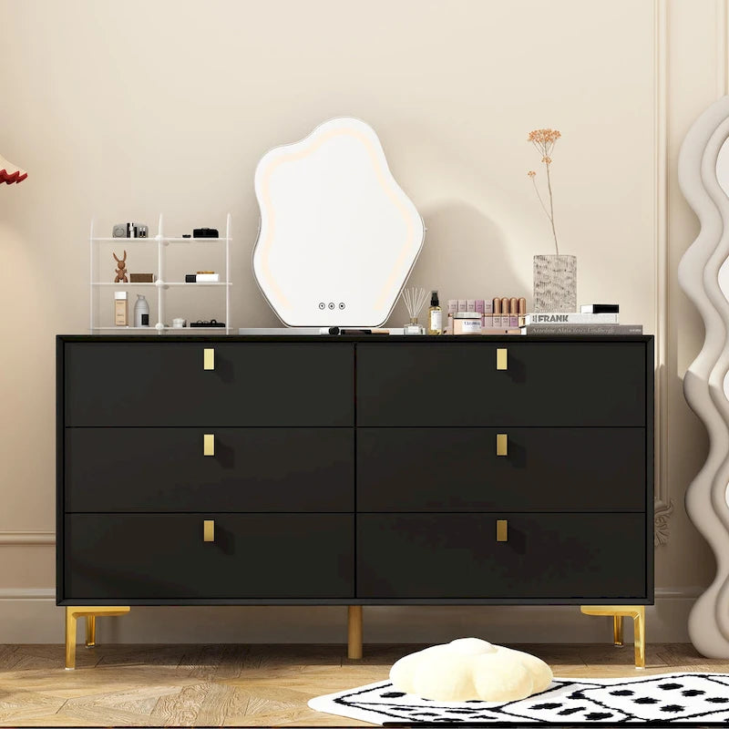 Commode en bois à 6 tiroirs avec rangement pour chambre