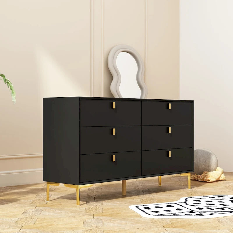 Commode en bois à 6 tiroirs avec rangement pour chambre