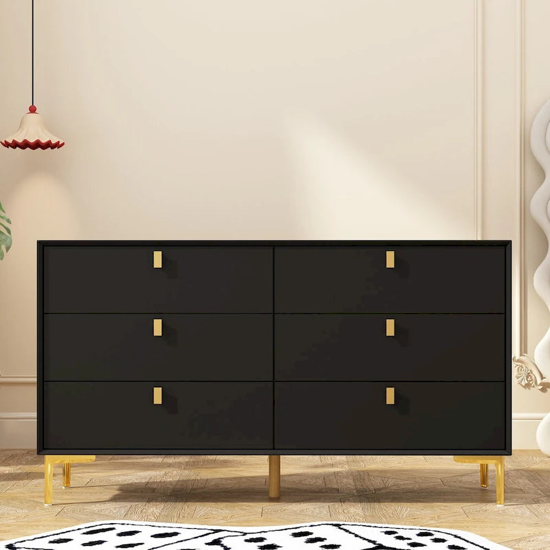 Commode en bois à 6 tiroirs avec rangement pour chambre
