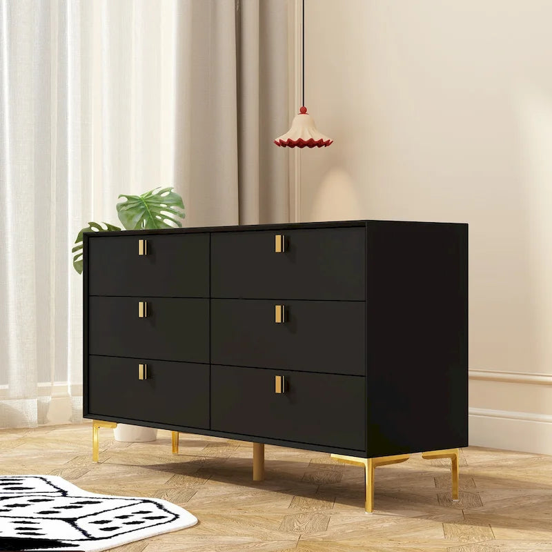 Commode en bois à 6 tiroirs avec rangement pour chambre