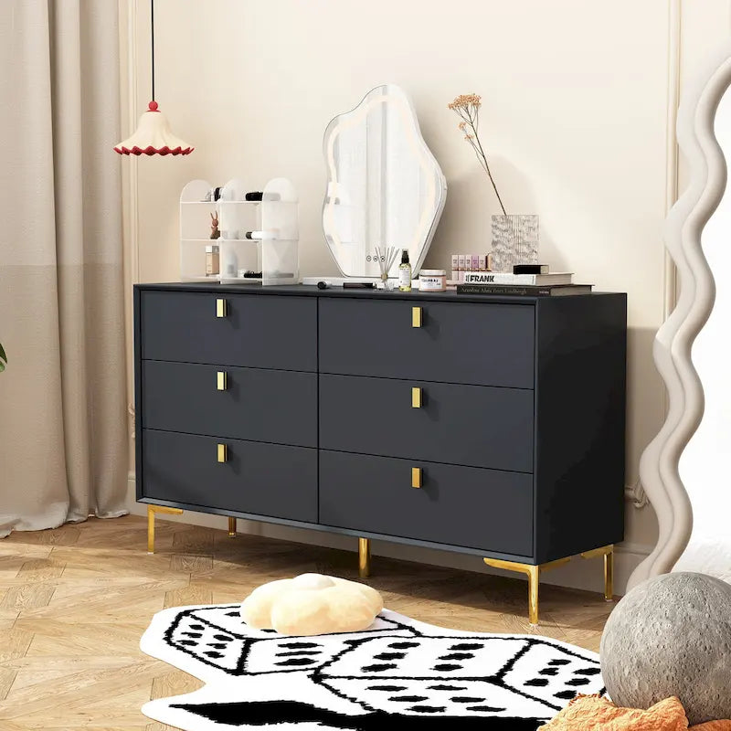 Commode en bois à 6 tiroirs avec rangement pour chambre