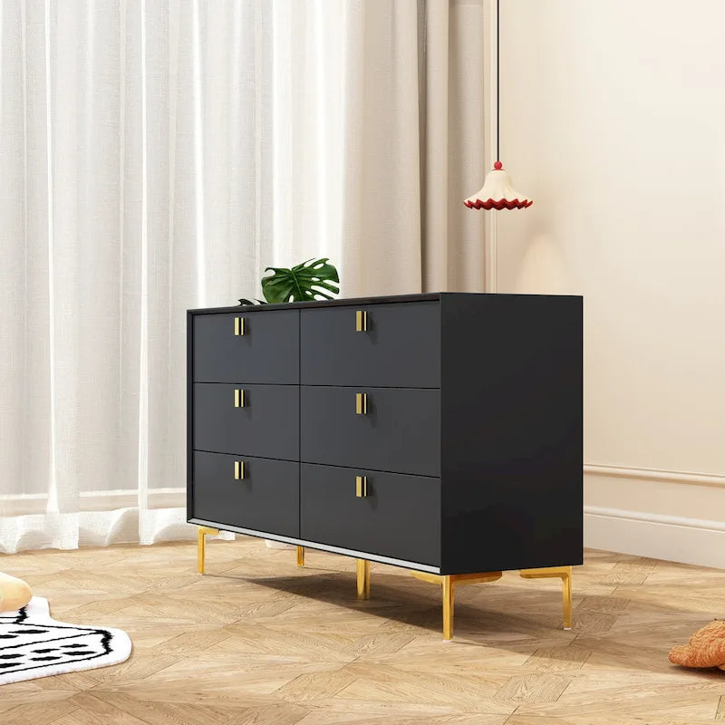 Commode en bois à 6 tiroirs avec rangement pour chambre