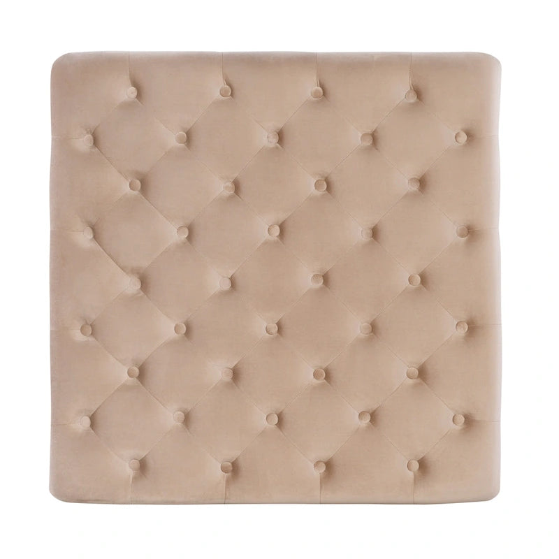 Vierkante poef van taupe fluweel met knopen