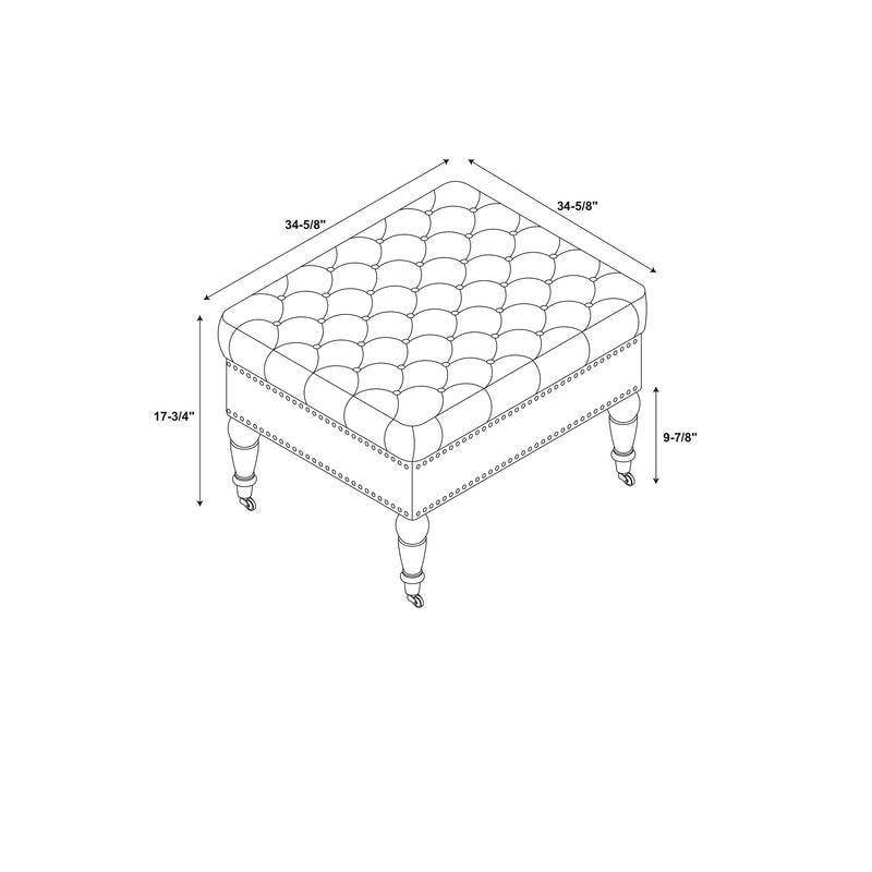 Kwadratowa pufa tapicerowana beżowym aksamitem, pikowana