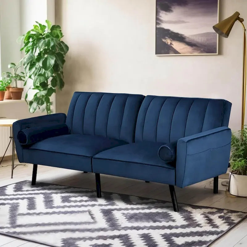 Samt-Loveseat-Schlafsofa, umbaubares Futonsofa mit USB-Anschlüssen für Wohnzimmer, Wohnheim und Apartment, 2-Sitzer