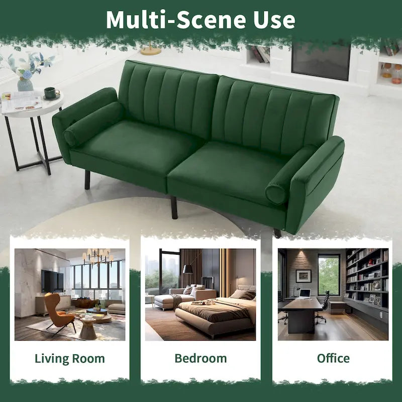 Samt-Loveseat-Schlafsofa, umbaubares Futonsofa mit USB-Anschlüssen für Wohnzimmer, Wohnheim und Apartment, 2-Sitzer