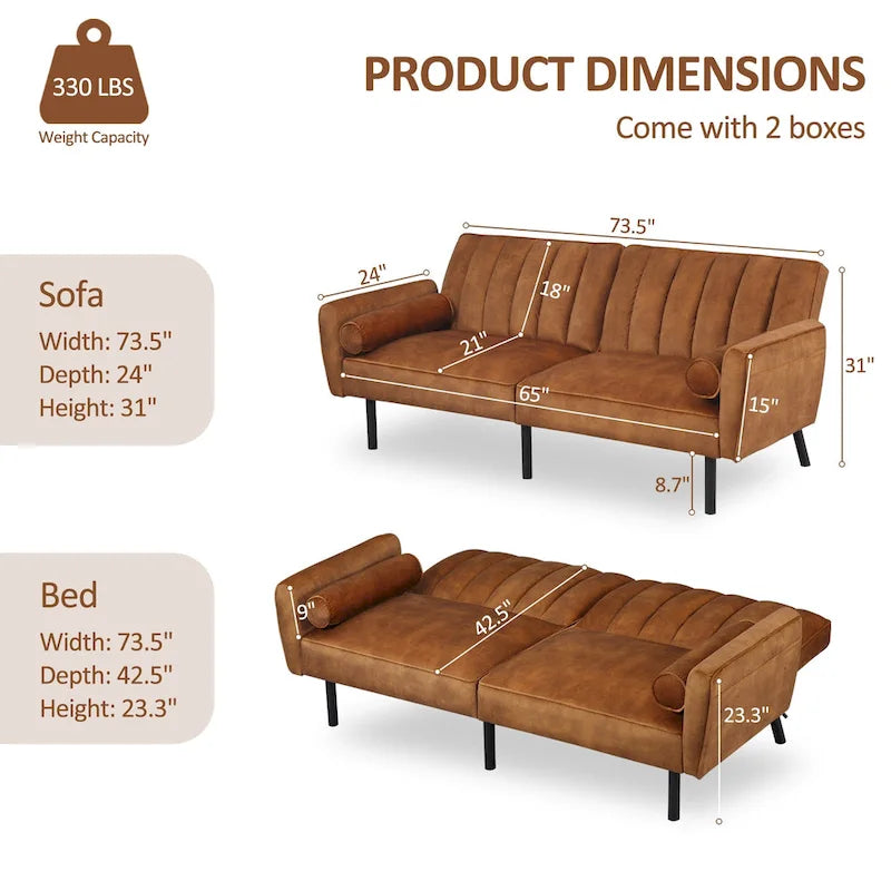 Samt-Loveseat-Schlafsofa, umbaubares Futonsofa mit USB-Anschlüssen für Wohnzimmer, Wohnheim und Apartment, 2-Sitzer