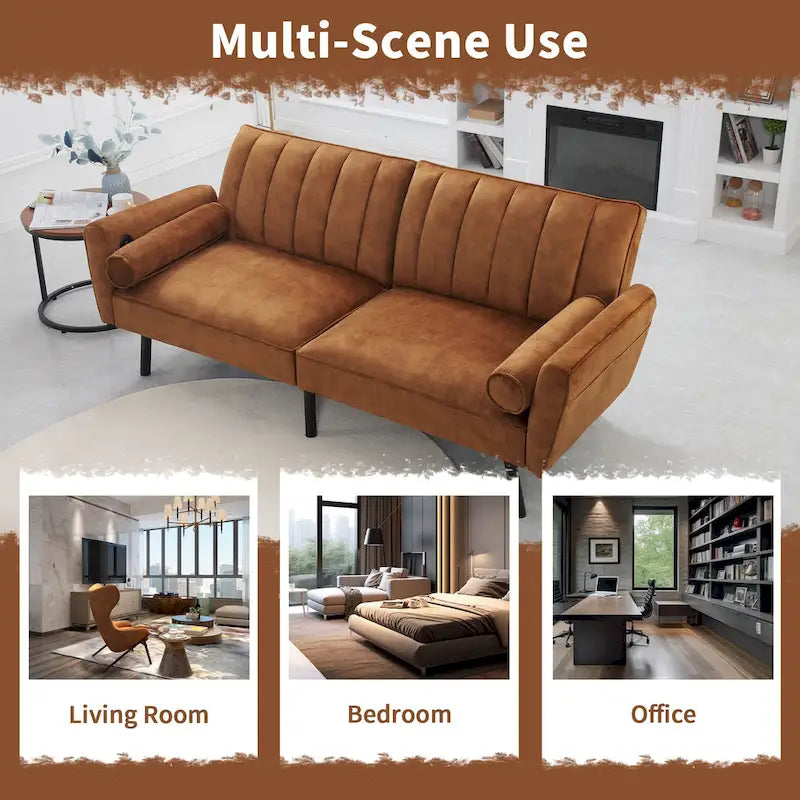 Samt-Loveseat-Schlafsofa, umbaubares Futonsofa mit USB-Anschlüssen für Wohnzimmer, Wohnheim und Apartment, 2-Sitzer