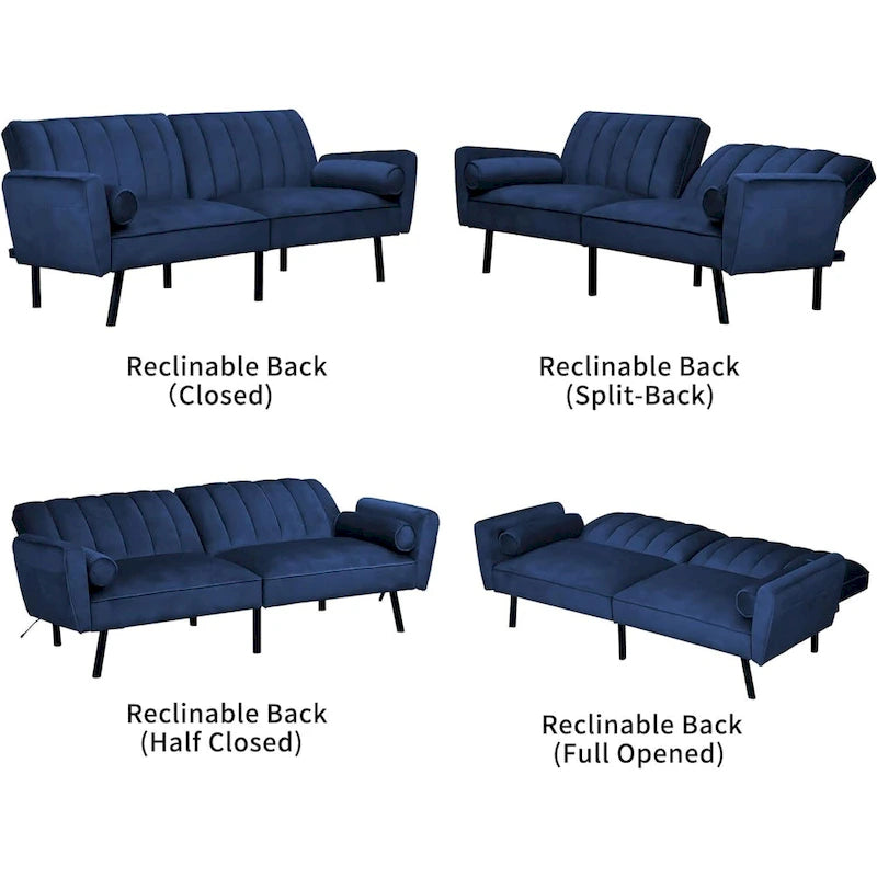 Samt-Loveseat-Schlafsofa, umbaubares Futonsofa mit USB-Anschlüssen für Wohnzimmer, Wohnheim und Apartment, 2-Sitzer