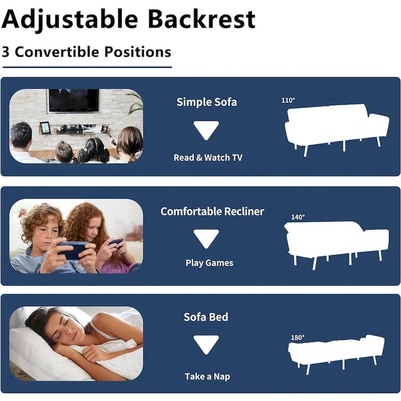 Samt-Loveseat-Schlafsofa, umbaubares Futonsofa mit USB-Anschlüssen für Wohnzimmer, Wohnheim und Apartment, 2-Sitzer