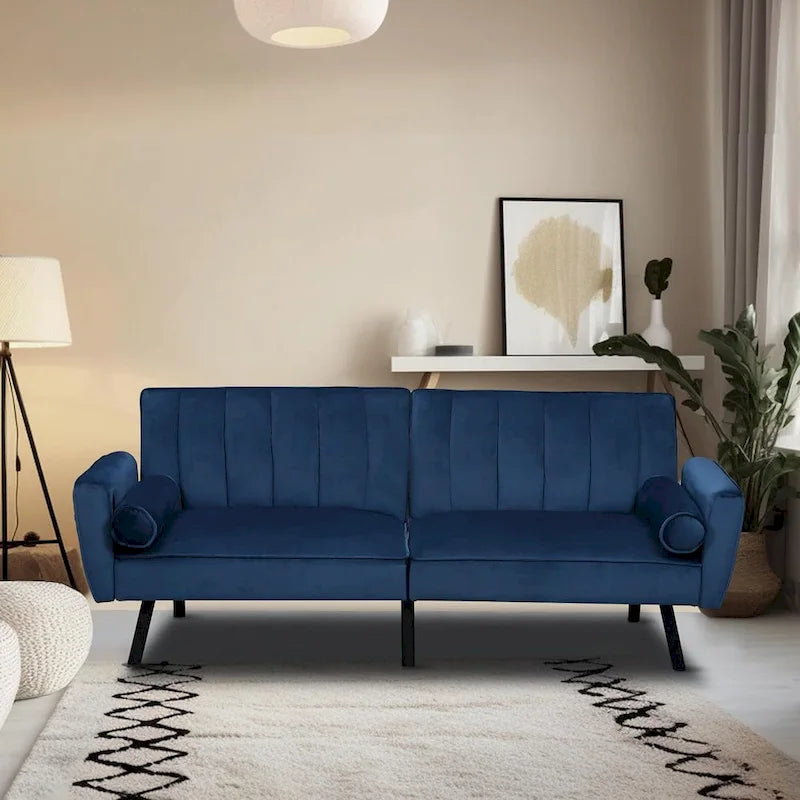 Samt-Loveseat-Schlafsofa, umbaubares Futonsofa mit USB-Anschlüssen für Wohnzimmer, Wohnheim und Apartment, 2-Sitzer