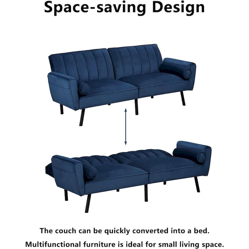 Samt-Loveseat-Schlafsofa, umbaubares Futonsofa mit USB-Anschlüssen für Wohnzimmer, Wohnheim und Apartment, 2-Sitzer