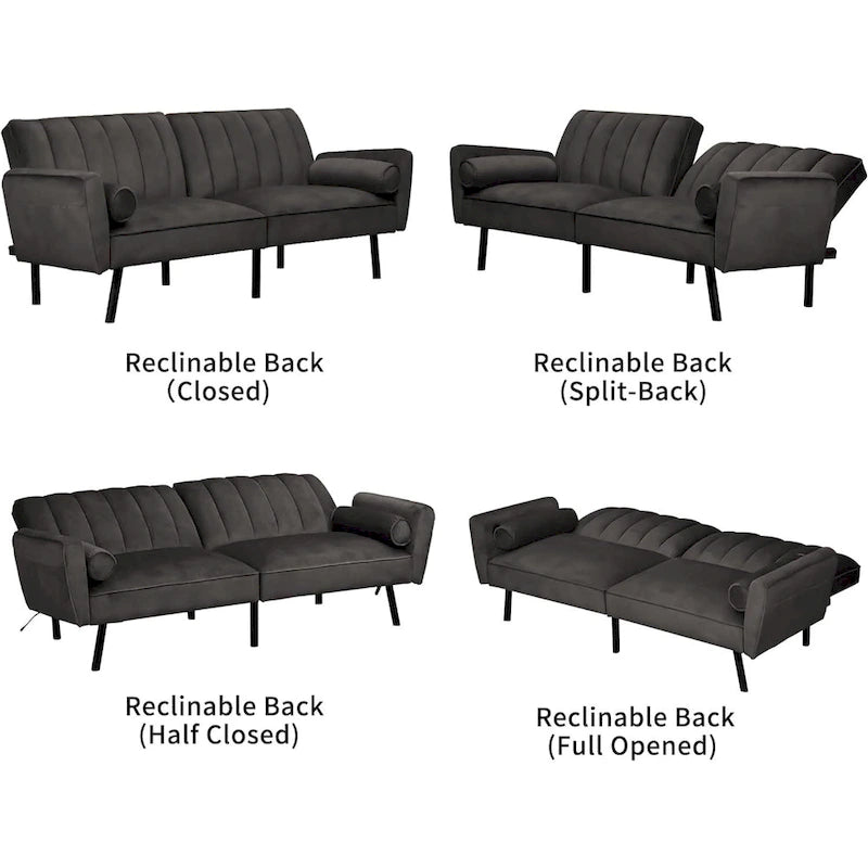 Samt-Loveseat-Schlafsofa, umbaubares Futonsofa mit USB-Anschlüssen für Wohnzimmer, Wohnheim und Apartment, 2-Sitzer