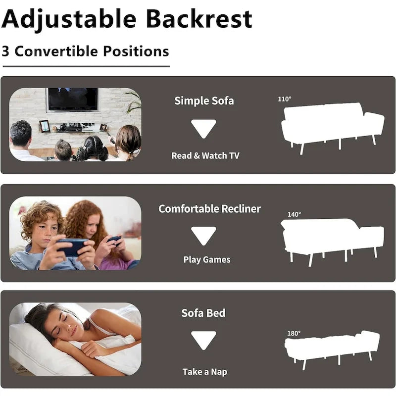 Samt-Loveseat-Schlafsofa, umbaubares Futonsofa mit USB-Anschlüssen für Wohnzimmer, Wohnheim und Apartment, 2-Sitzer
