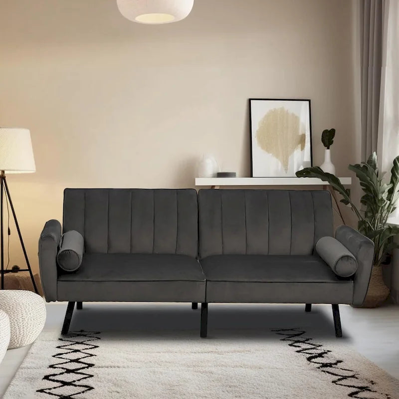Samt-Loveseat-Schlafsofa, umbaubares Futonsofa mit USB-Anschlüssen für Wohnzimmer, Wohnheim und Apartment, 2-Sitzer