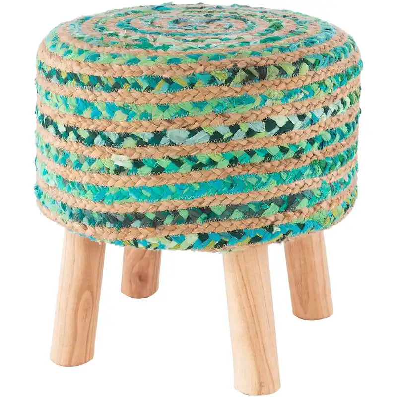 Handgemaakte bohemian voetenbank van jute en hout
