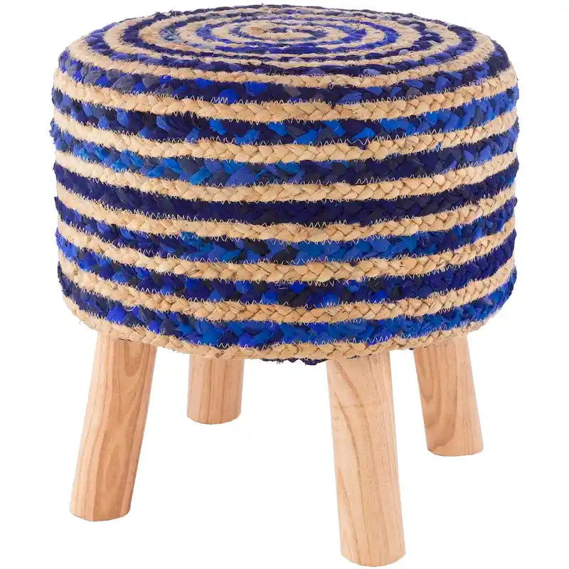 Handgemaakte bohemian voetenbank van jute en hout