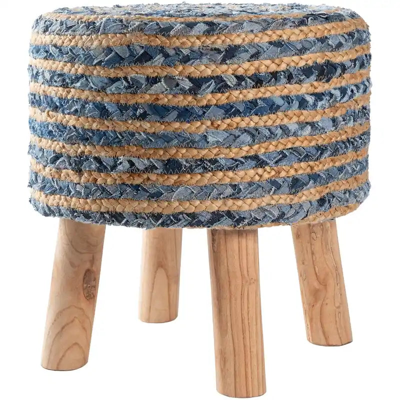 Handgemaakte bohemian voetenbank van jute en hout