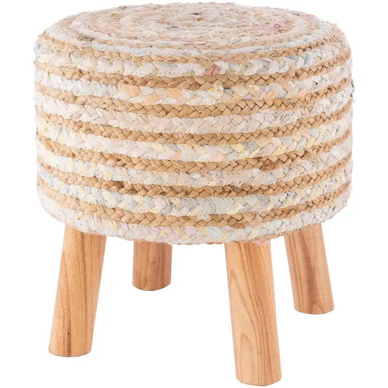 Handgemaakte bohemian voetenbank van jute en hout