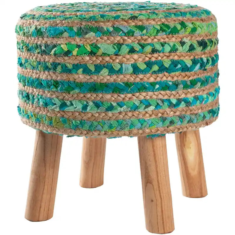 Poggiapiedi artigianale boho in iuta e legno