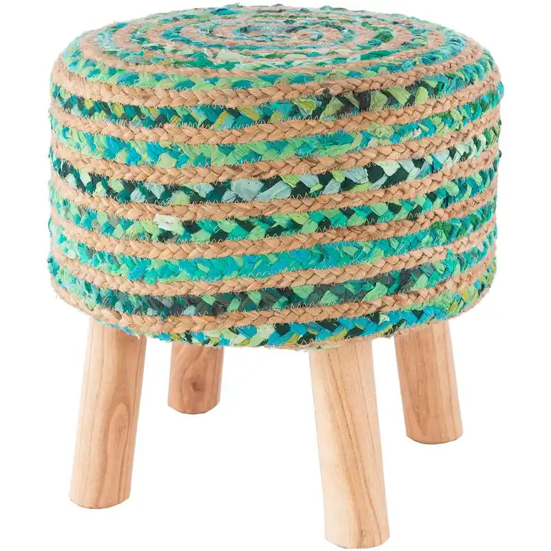 Poggiapiedi artigianale boho in iuta e legno