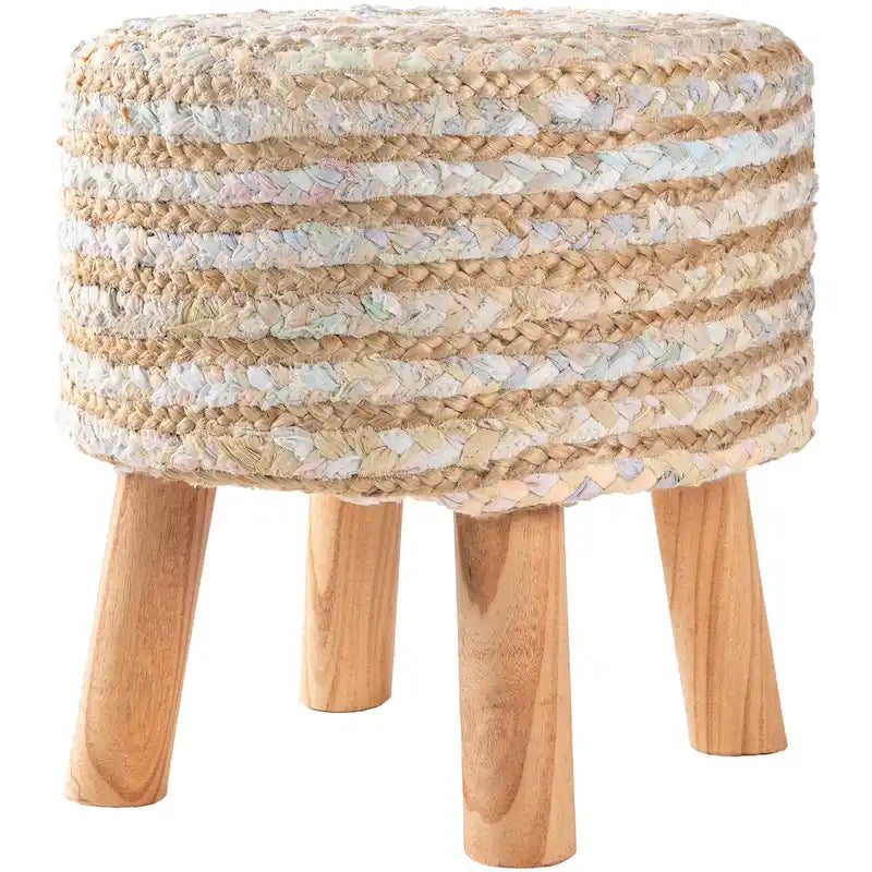 Poggiapiedi artigianale boho in iuta e legno
