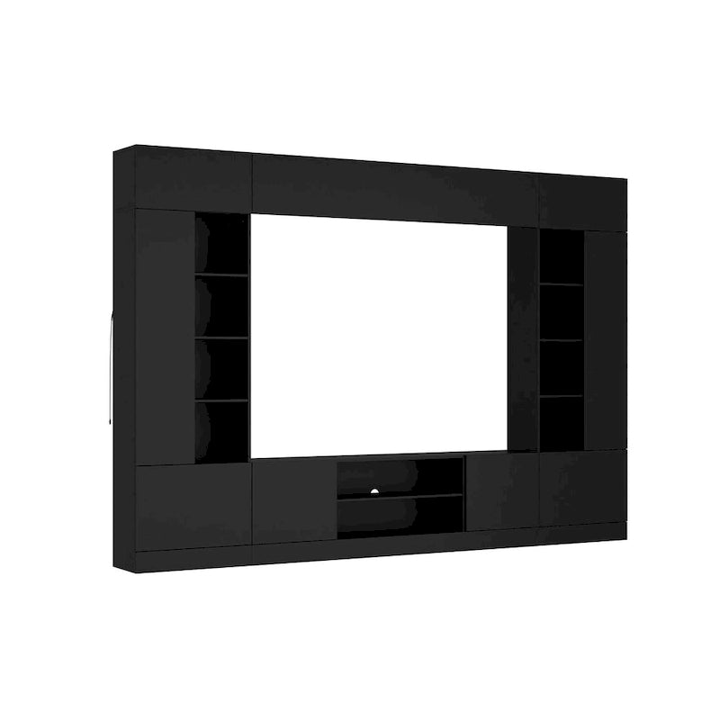Wohnwand-TV-Ständer mit Bücherregalen und LED-Beleuchtung, Weiß oder Schwarz