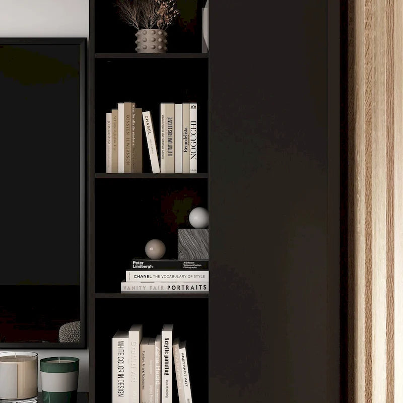 Wohnwand-TV-Ständer mit Bücherregalen und LED-Beleuchtung, Weiß oder Schwarz