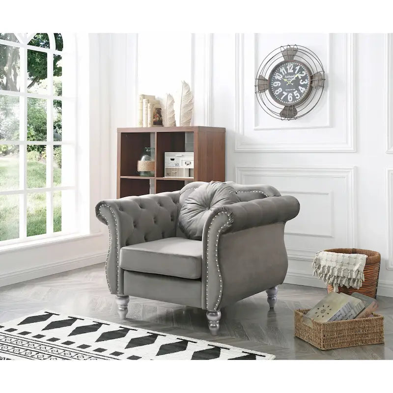 Fluwelen fauteuil met capitonnage