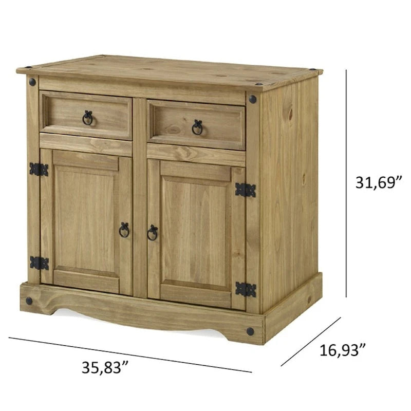 Credenza laterale in legno massello di pino da 35 pollici