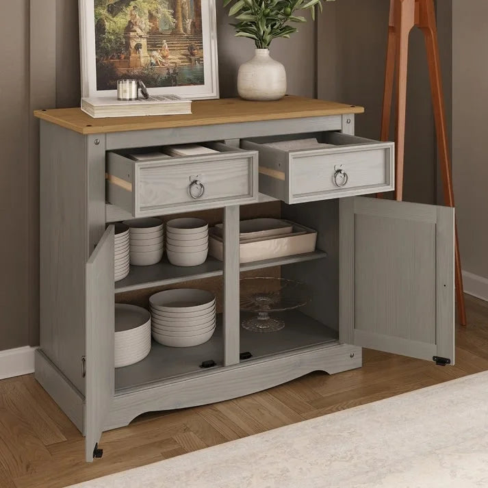 Credenza laterale in legno massello di pino da 35 pollici