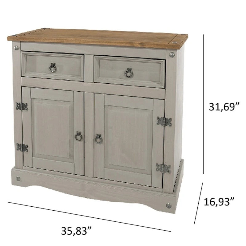 Credenza laterale in legno massello di pino da 35 pollici
