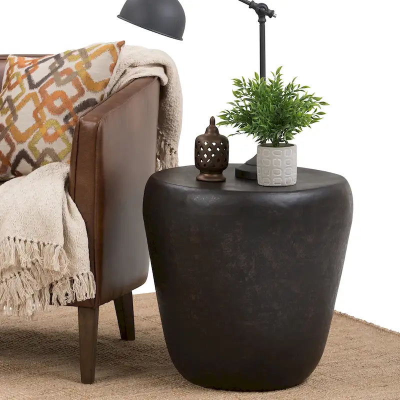 Industrialny metalowy stolik boczny, rustykalny brąz, 20 x 20 x 22 in