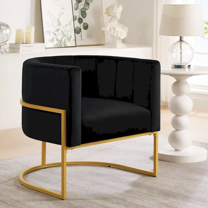 Fauteuil d’appoint en velours avec piètement en métal doré