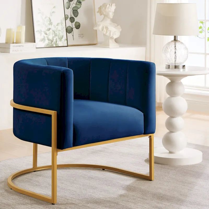 Fauteuil d’appoint en velours avec piètement en métal doré