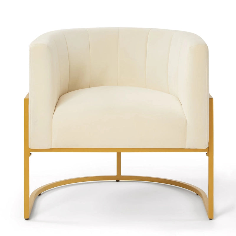 Fauteuil d’appoint en velours avec piètement en métal doré