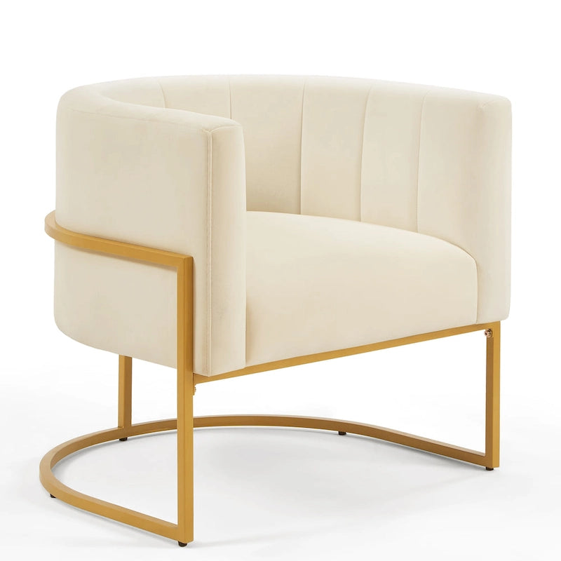 Fauteuil d’appoint en velours avec piètement en métal doré
