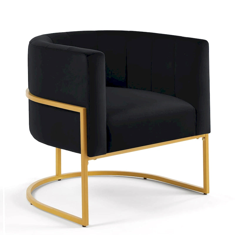 Fauteuil d’appoint en velours avec piètement en métal doré