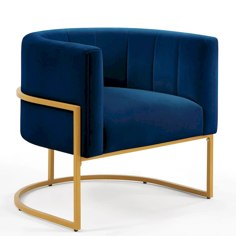 Fauteuil d’appoint en velours avec piètement en métal doré