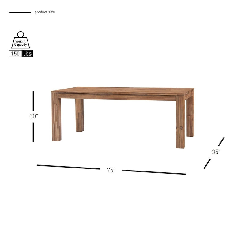 75-Inch Rectangular Acacia Wood Dining Table with Square Legs