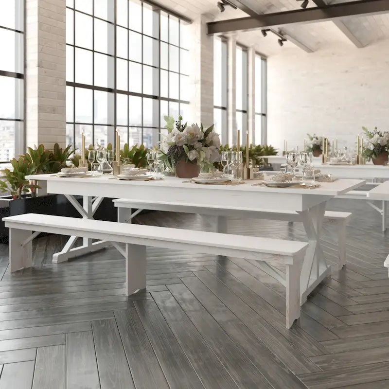 Solid Pine Farmhouse Folding Dining Table with X-Style Legs - 9' x 40"