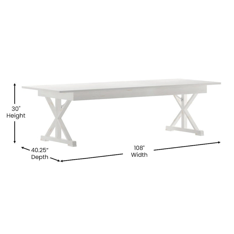 Solid Pine Farmhouse Folding Dining Table with X-Style Legs - 9' x 40"