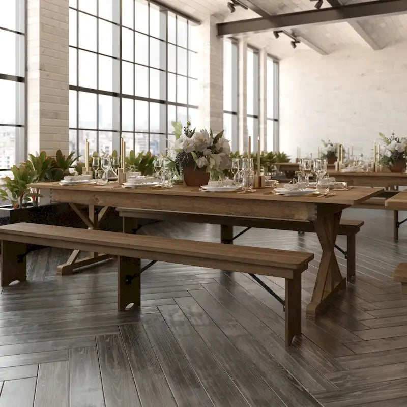 Solid Pine Farmhouse Folding Dining Table with X-Style Legs - 9' x 40"