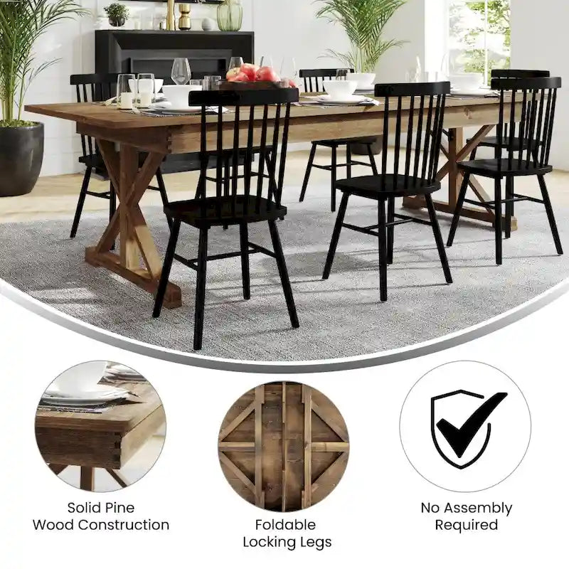 Solid Pine Farmhouse Folding Dining Table with X-Style Legs - 9' x 40"
