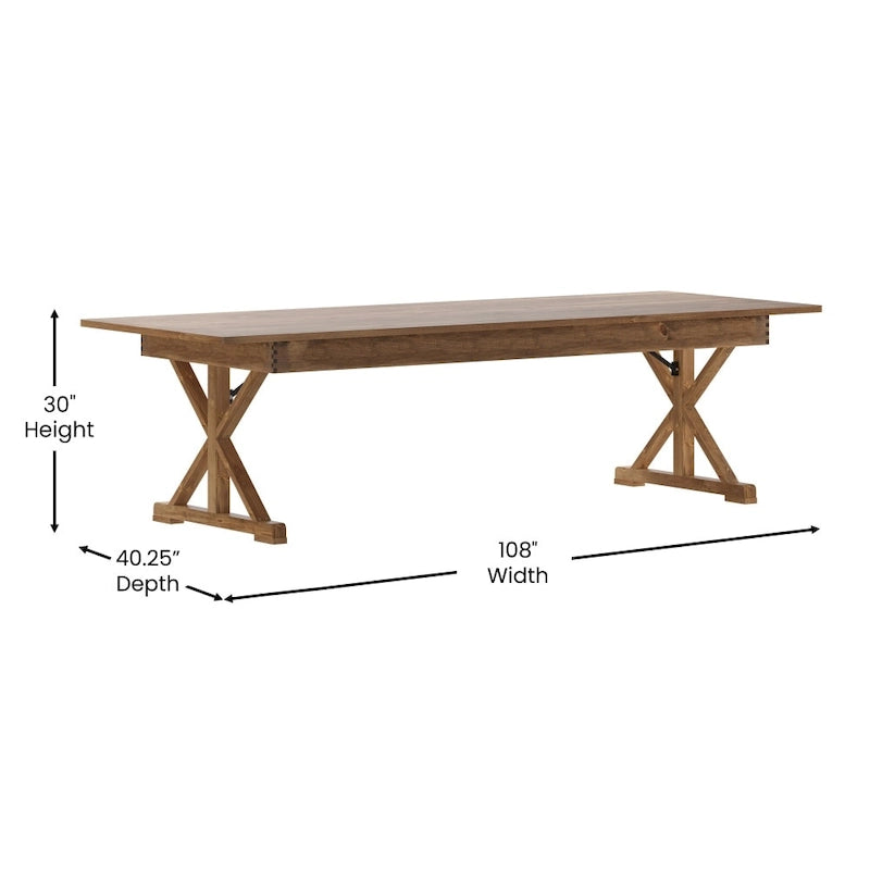 Solid Pine Farmhouse Folding Dining Table with X-Style Legs - 9' x 40"