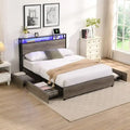 Struttura letto a piattaforma Full Size con testiera contenitore, stazione di ricarica e 4 cassetti