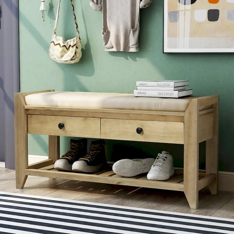 Entryway Storage Bench with Drawers and Shoe Shelf
