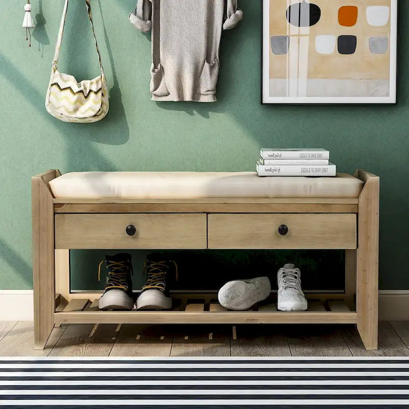 Entryway Storage Bench with Drawers and Shoe Shelf