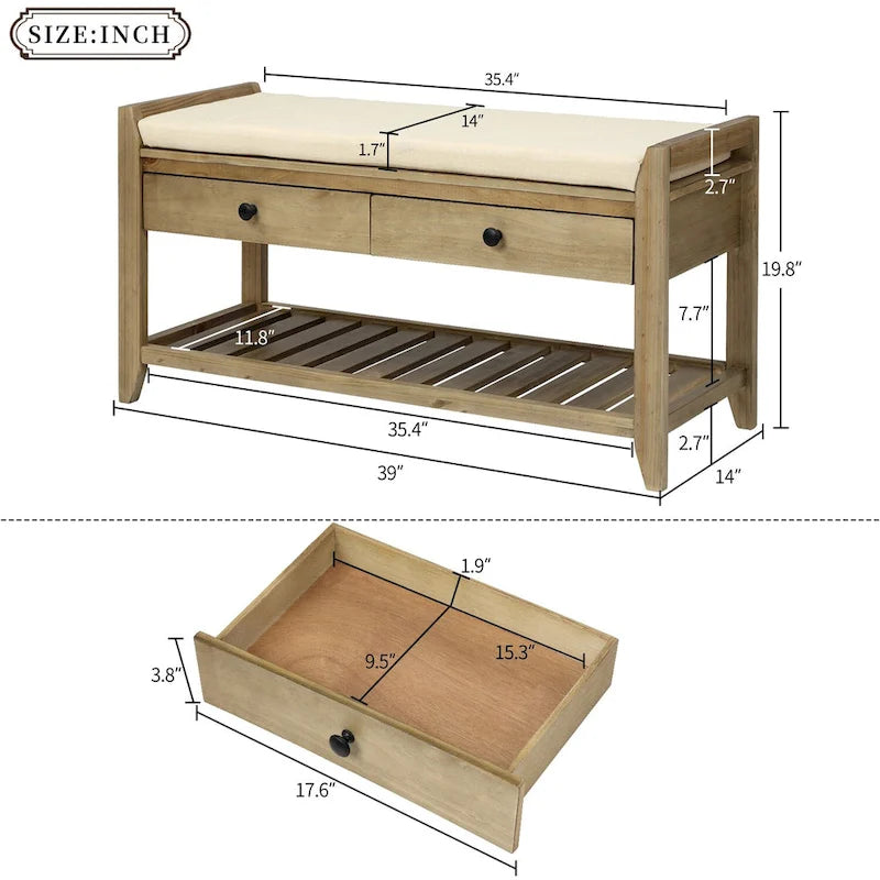 Entryway Storage Bench with Drawers and Shoe Shelf