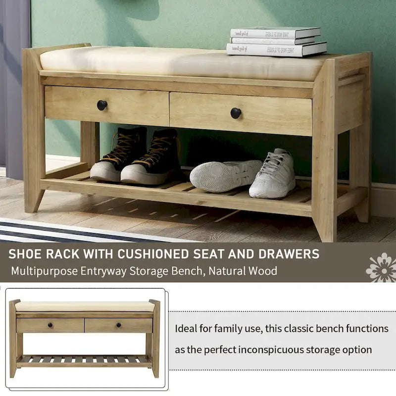 Entryway Storage Bench with Drawers and Shoe Shelf